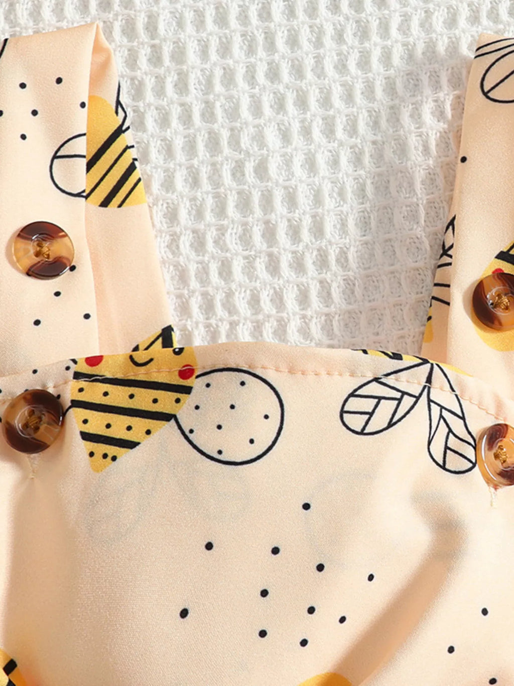 Children's Ruffle Trim Bodysuit and Bee Print Dress Set with Headband