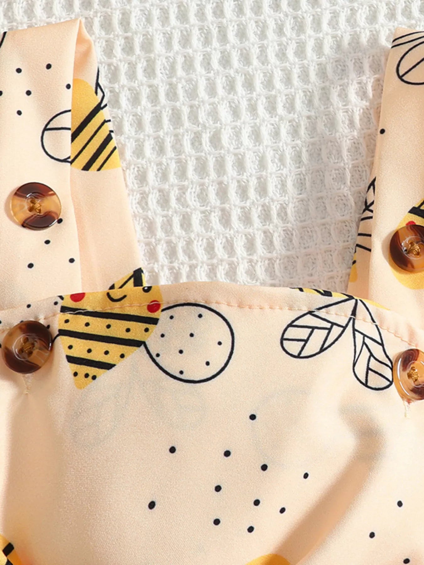 Children's Ruffle Trim Bodysuit and Bee Print Dress Set with Headband