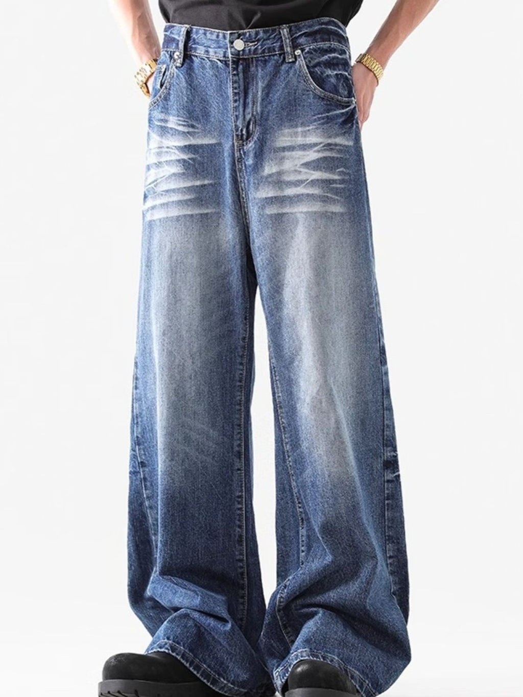 Men's Washed Wide Leg Jeans