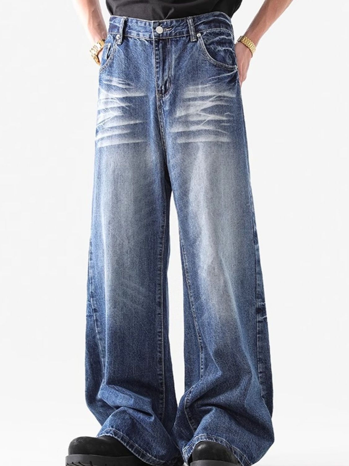 Men's Washed Wide Leg Jeans