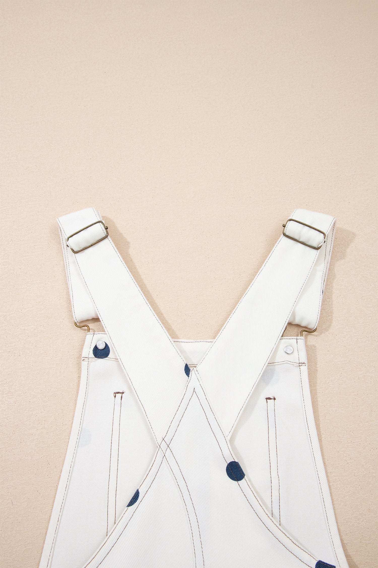 Jet Stream Polka Dot Print Bib Pocket Denim Barrel Overalls Jumpsuit