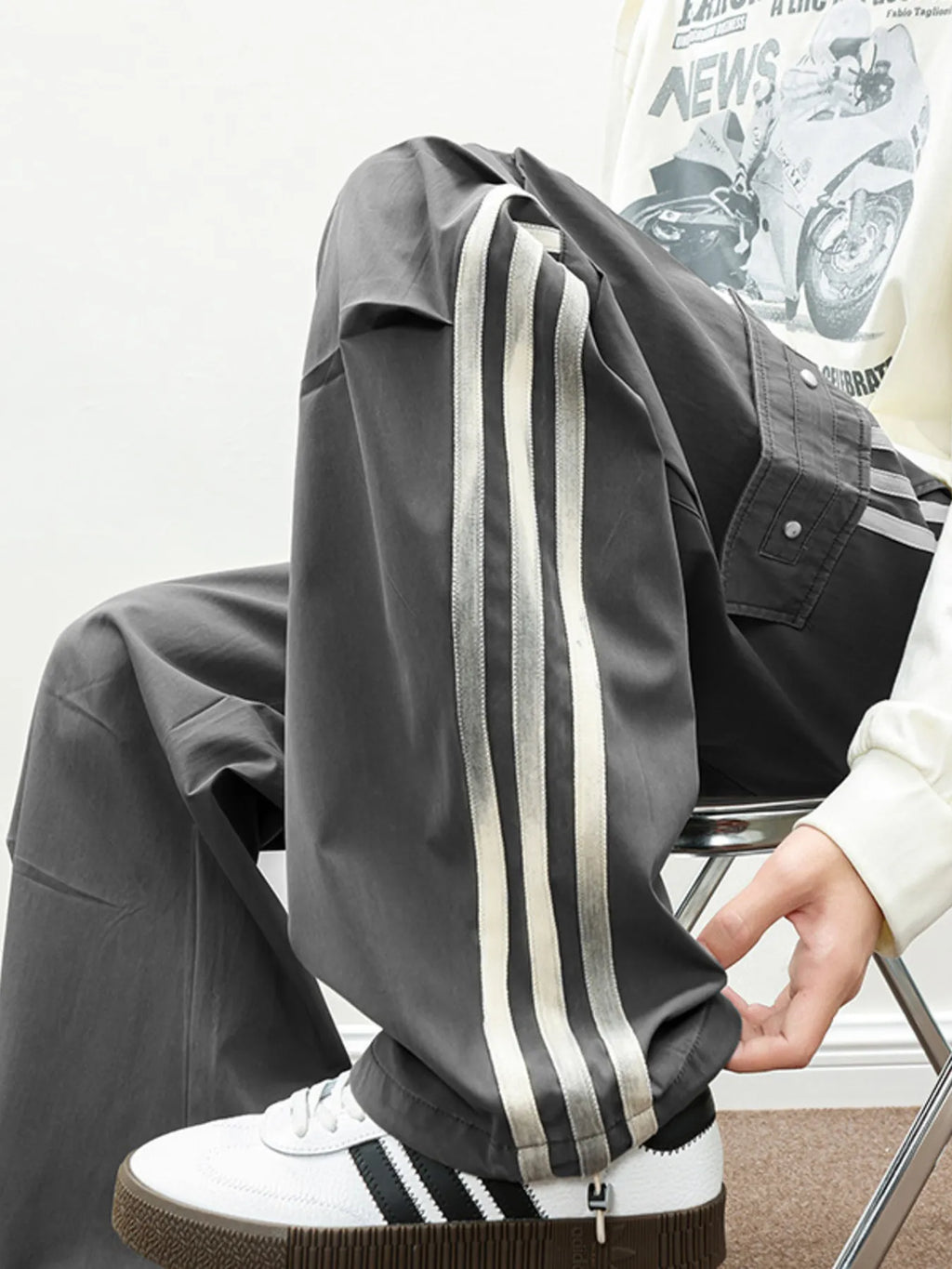 Men's Plus Size Casual Loose Cargo Pants with Side Stripes