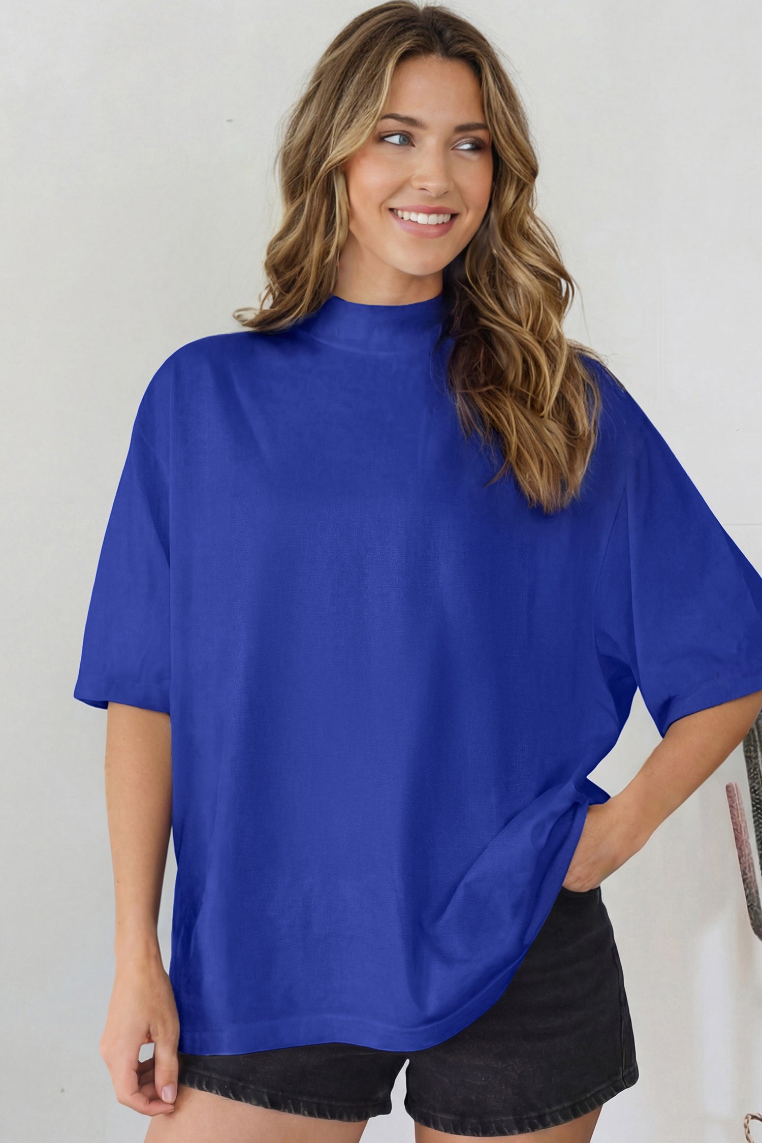 Sachet Pink Solid Color High Neck Oversize Tee