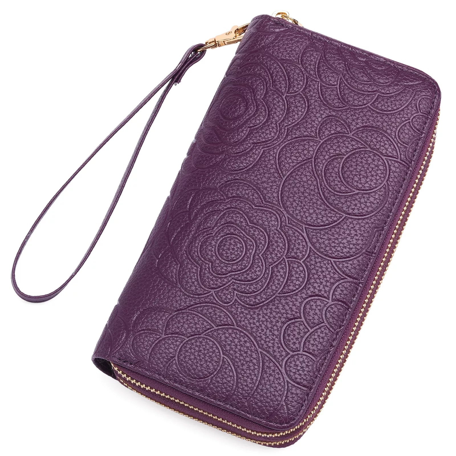 Embossed Floral Pattern Double Zipper Wallet