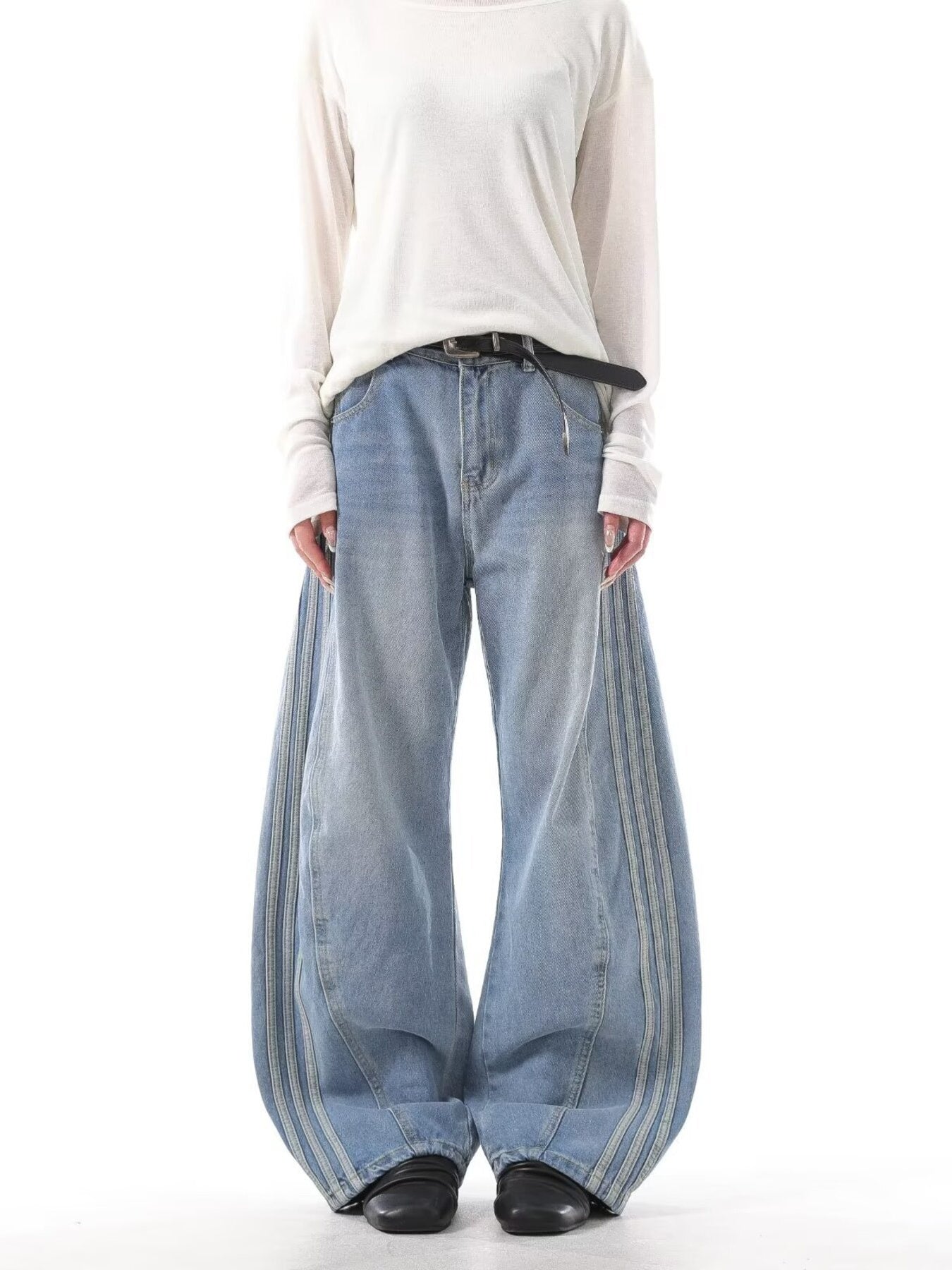 Men's Full Size Wide Leg Jeans with Side Stripes Plus Size