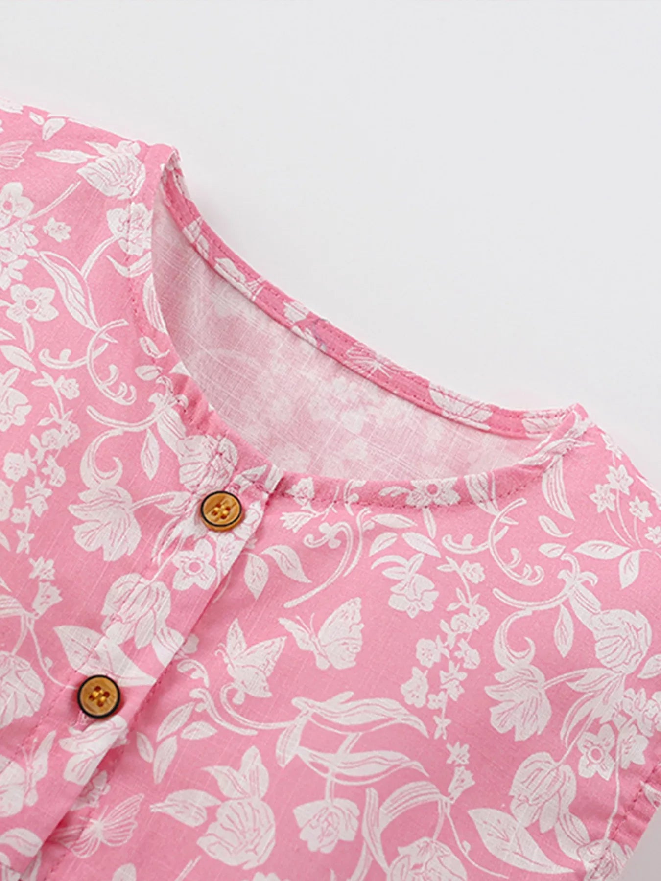 Children's Floral Print Button-Front Casual Dress