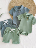 Children's Ribbed Knit Polo Bodysuit & Shorts Set
