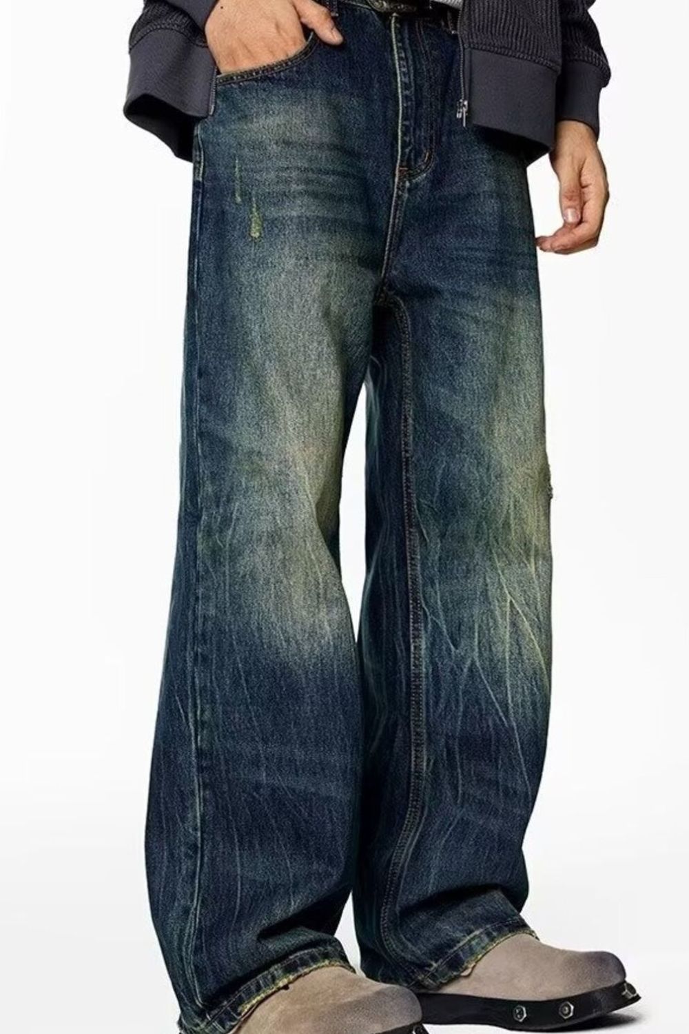 Men's Full Size Wash Wide Leg Jeans Plus Size