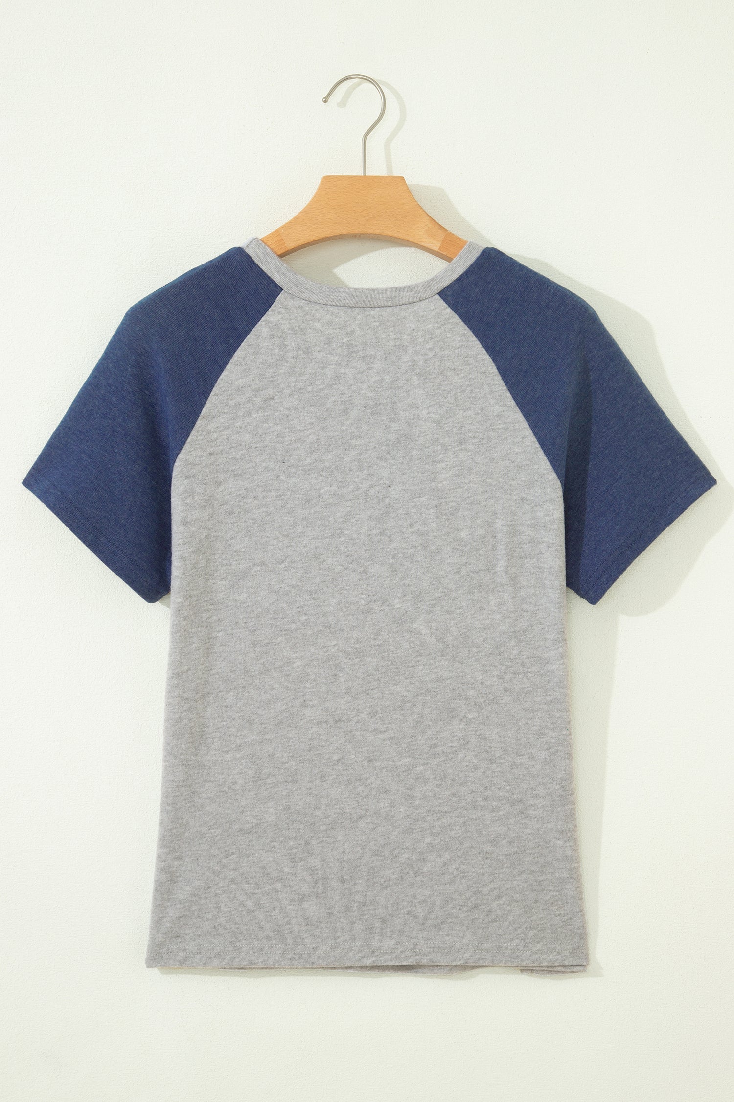 Dark Blue Floral Patchwork Colorblock Raglan Sleeve T Shirt