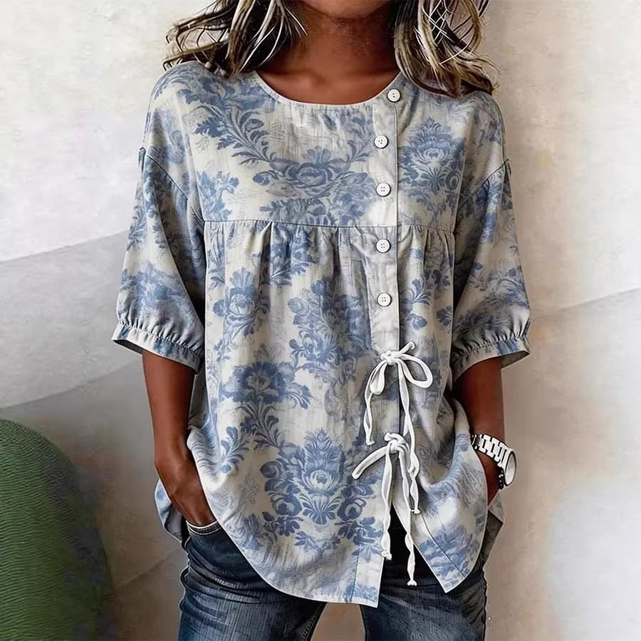 Women's Floral 3D Print Top – Loose Fit Elegant Casual S to 3XL