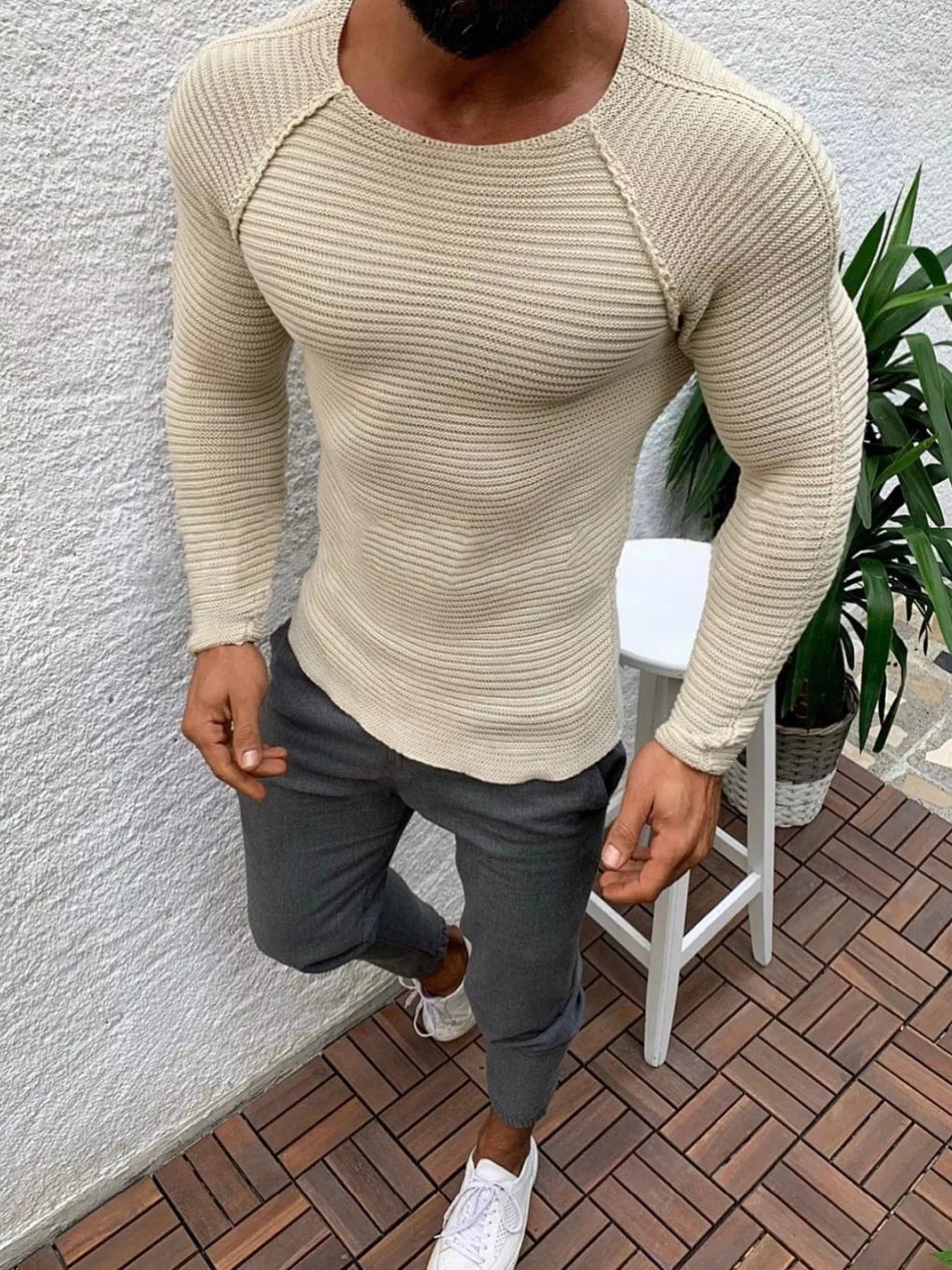 Men's Full Size Slim Fit Long Sleeve Sweater Plus Size