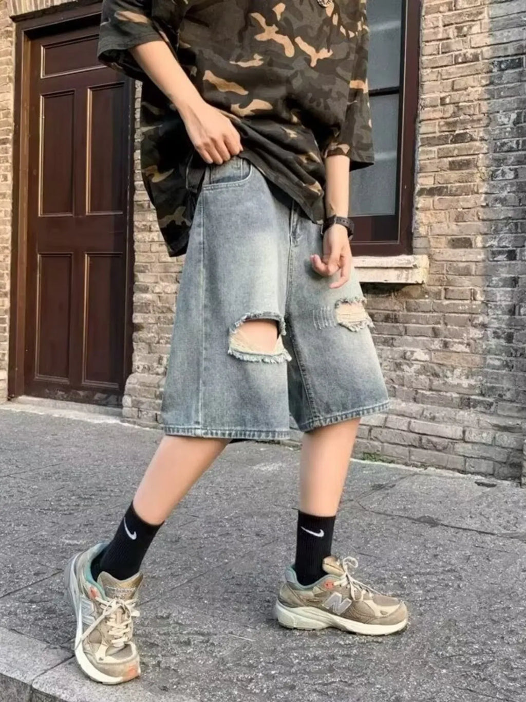 Men's Full Size Distressed Loose Fit Denim Shorts Plus Size