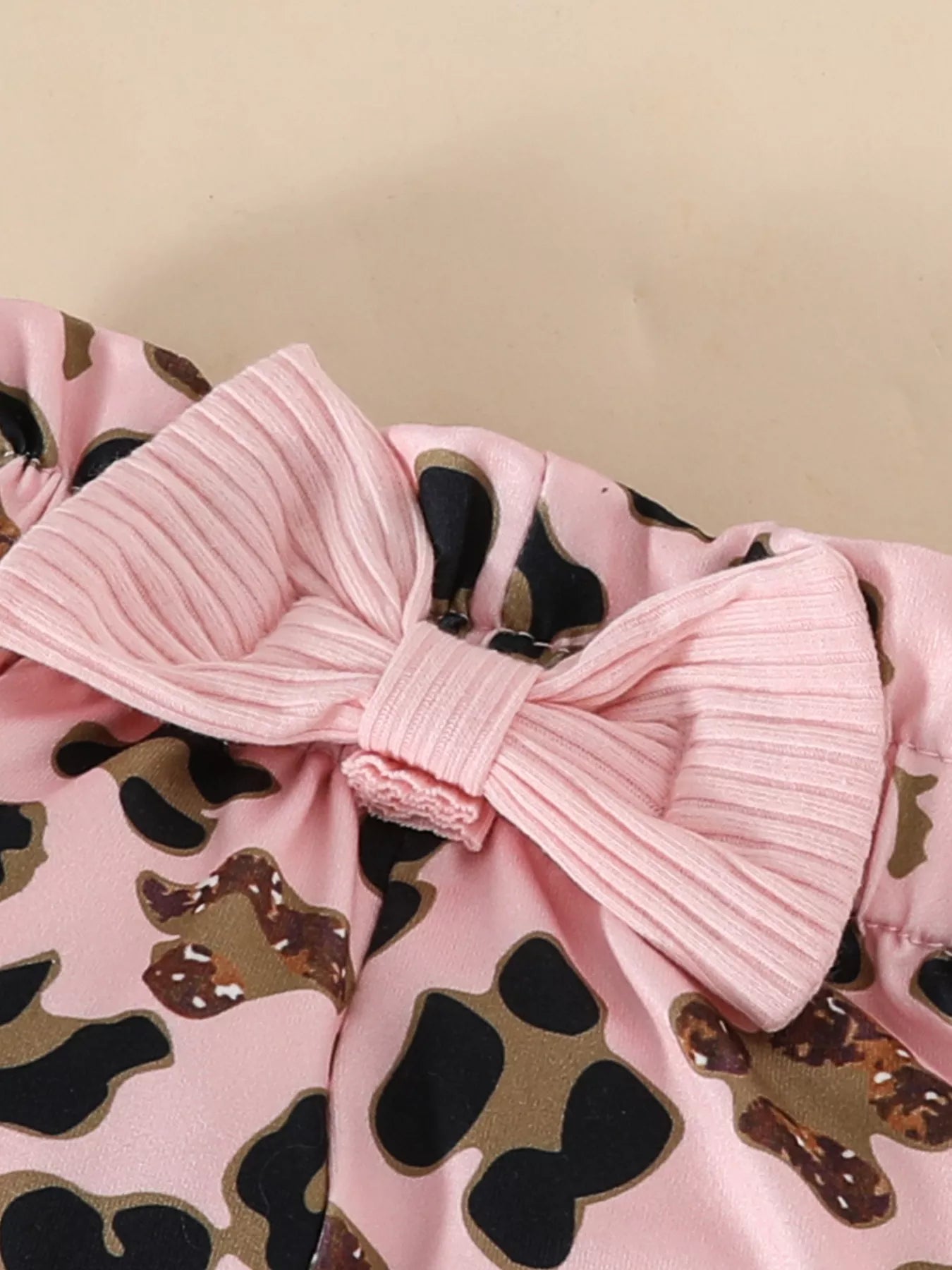 Children's Leopard Ruffled Bodysuit and Pants Set with Headband