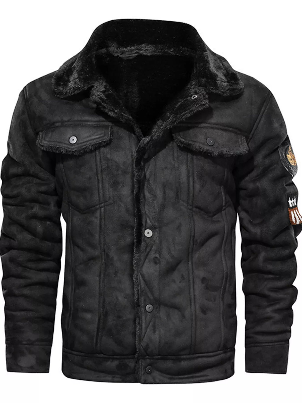 Men's Plus Size Sherpa Lined Button Up Jacket
