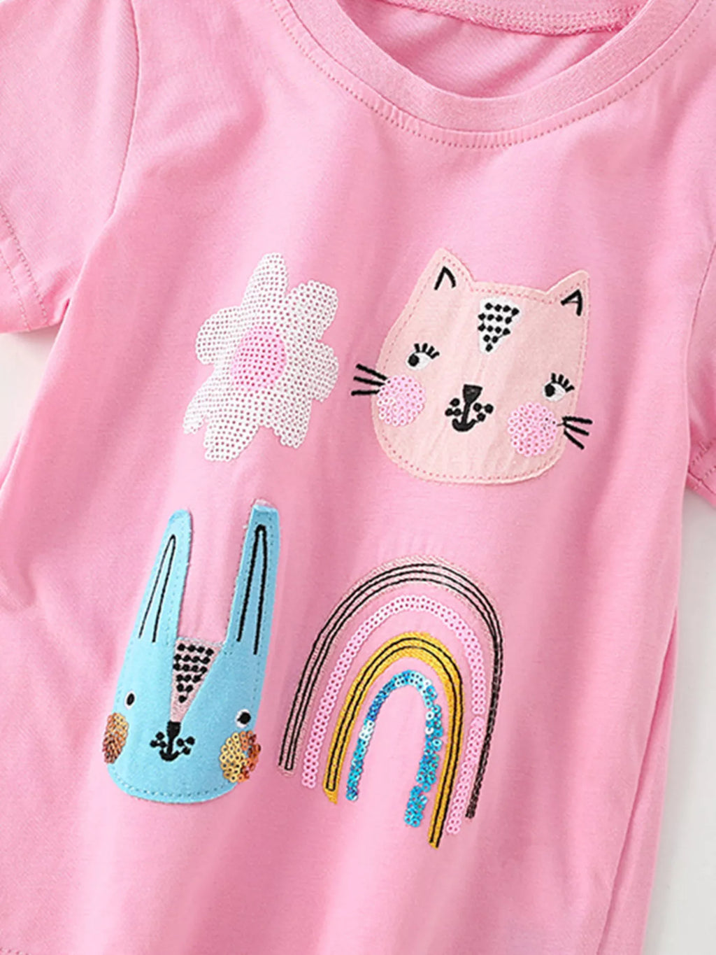 Children's Cute Cartoon Applique Short Sleeve T-Shirt