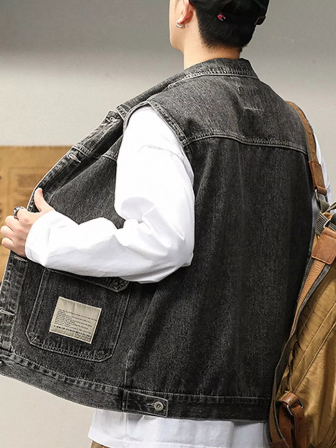 Men's Plus Size Vintage Washed Button Up Denim Vest