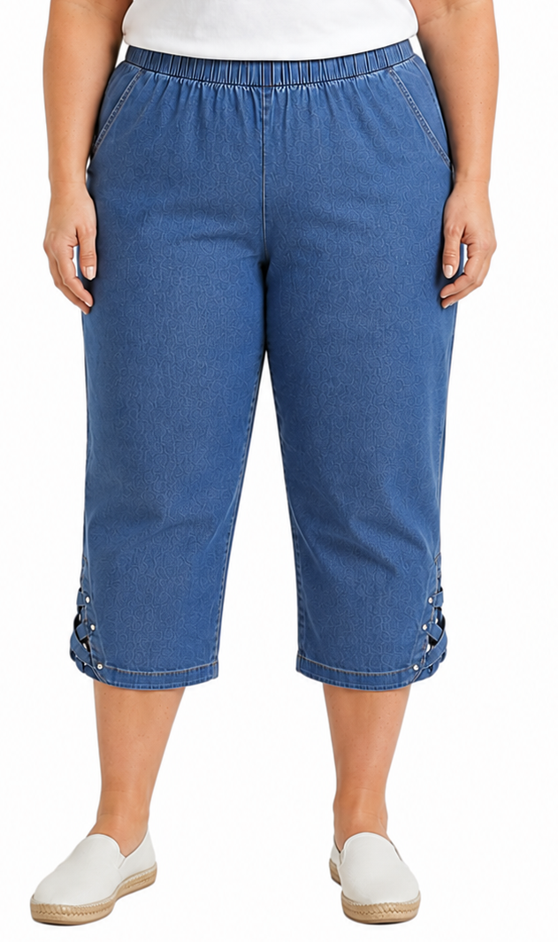 Women's Lightweight Capri Pants with Studded Hem Detail
