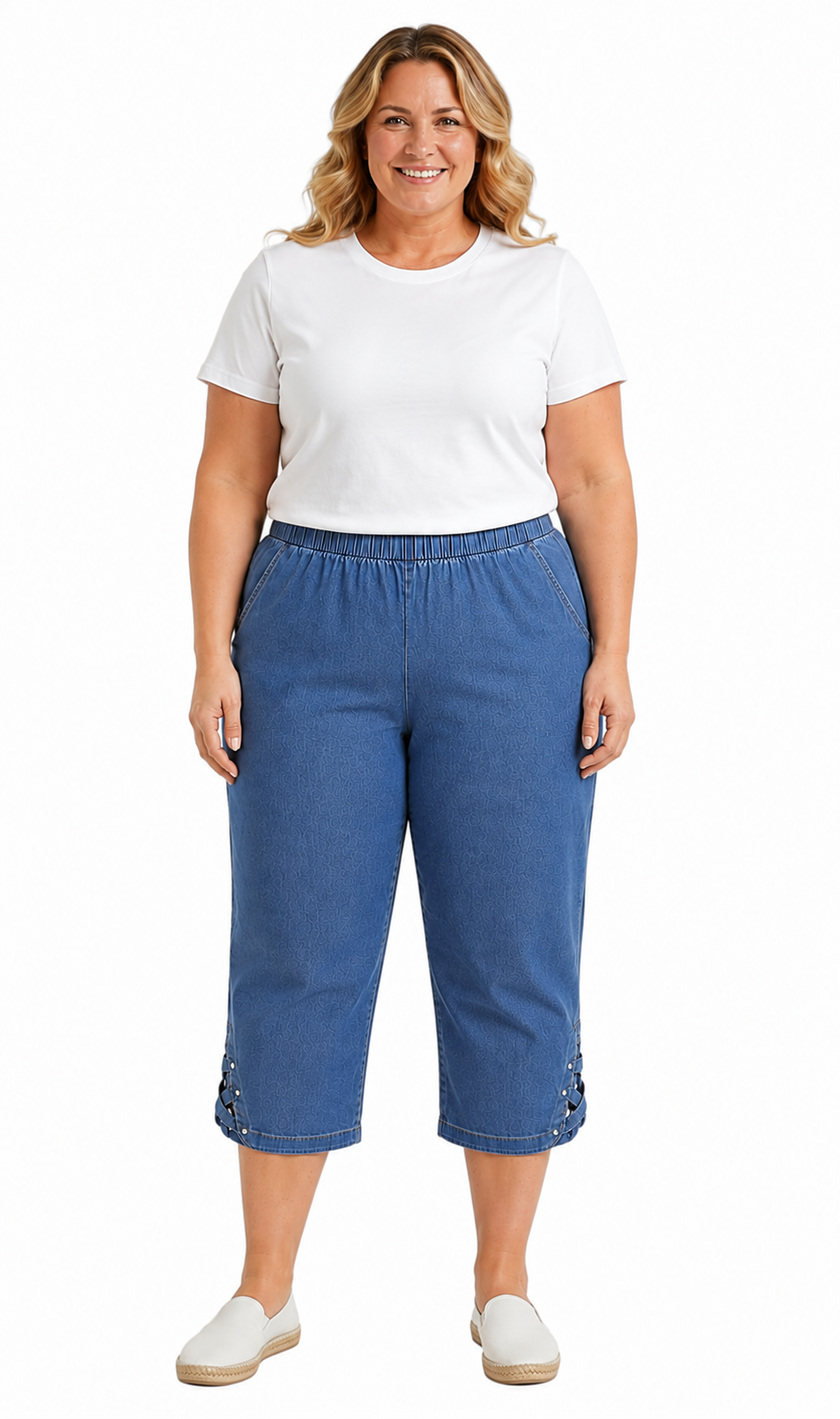 Women's Lightweight Capri Pants with Studded Hem Detail