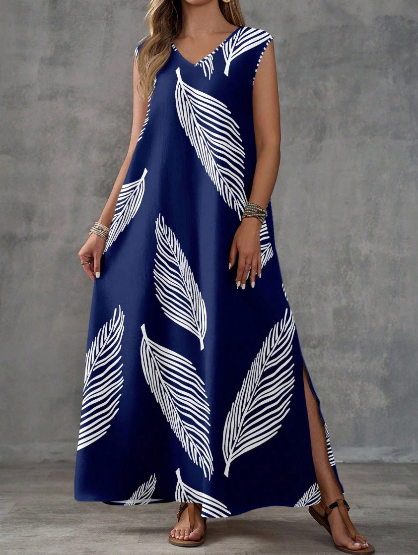 Printed V-Neck Sleeveless High-Waist Maxi Dress | 3 Colors