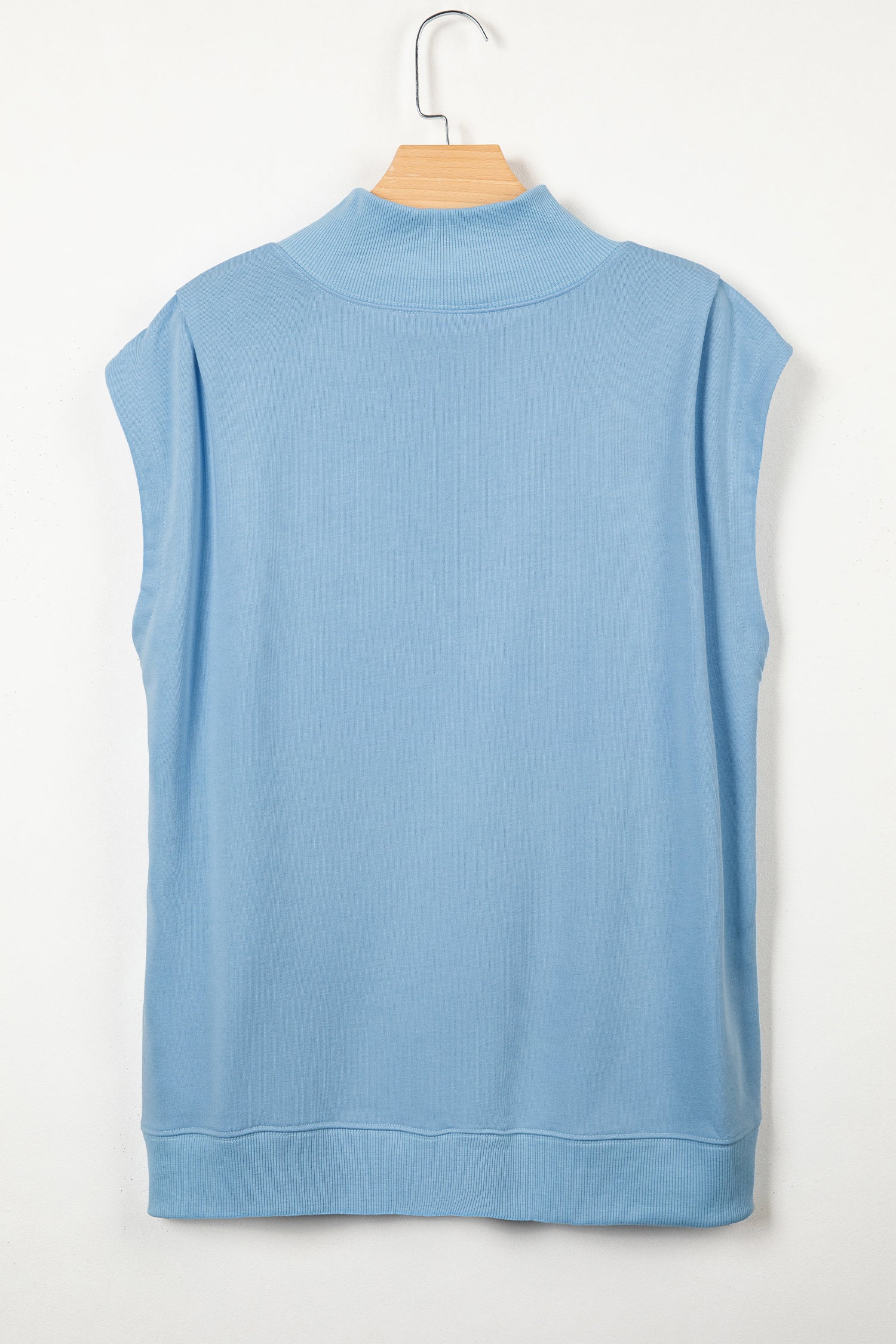 Myosotis Solid Color High Neck Cap Sleeve Loose Top