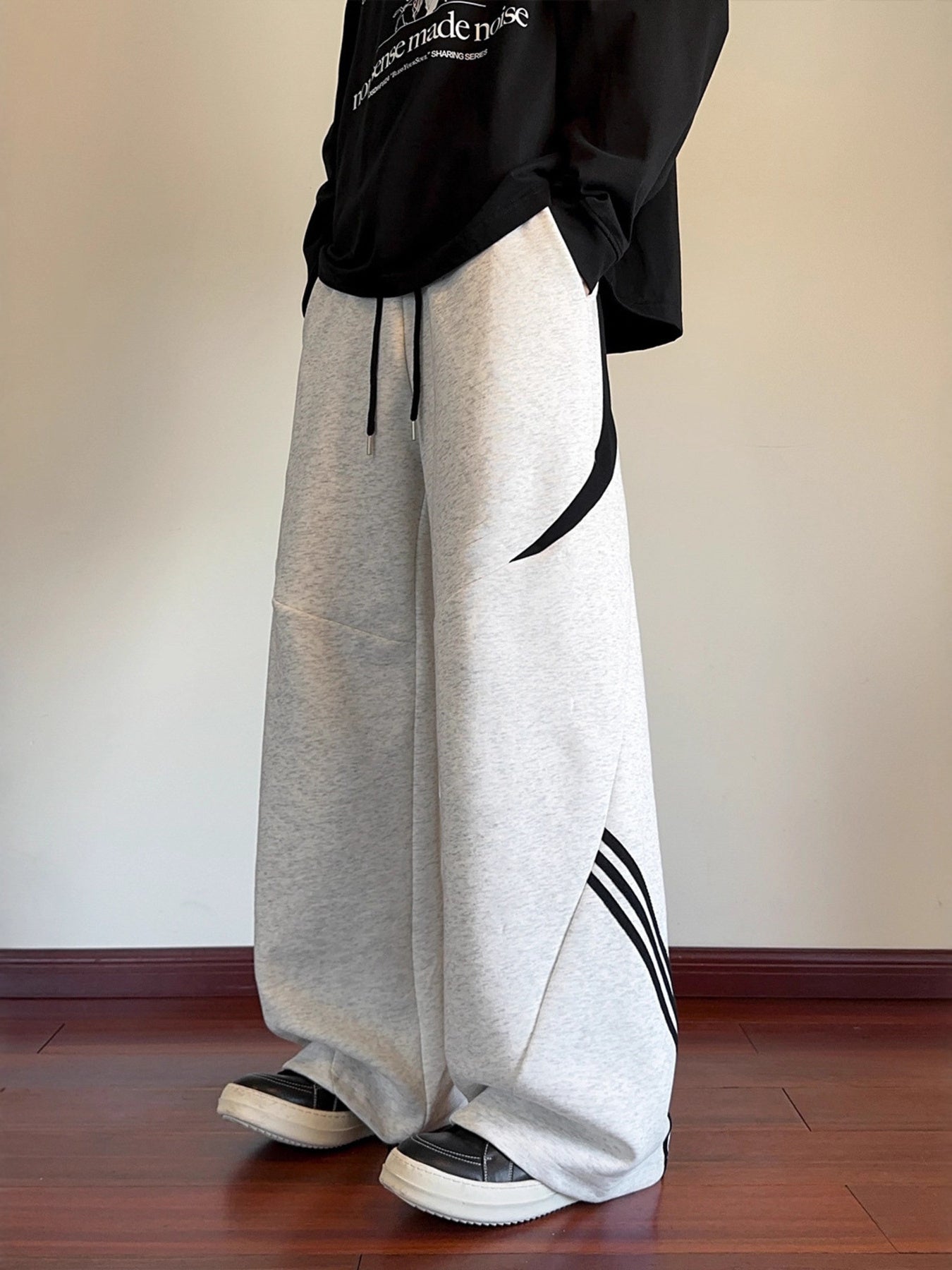 Men's Plus Size Wide Leg Casual Sweatpants with Stripe Detail