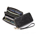 Floral Embossed Leather Zipper Wallet