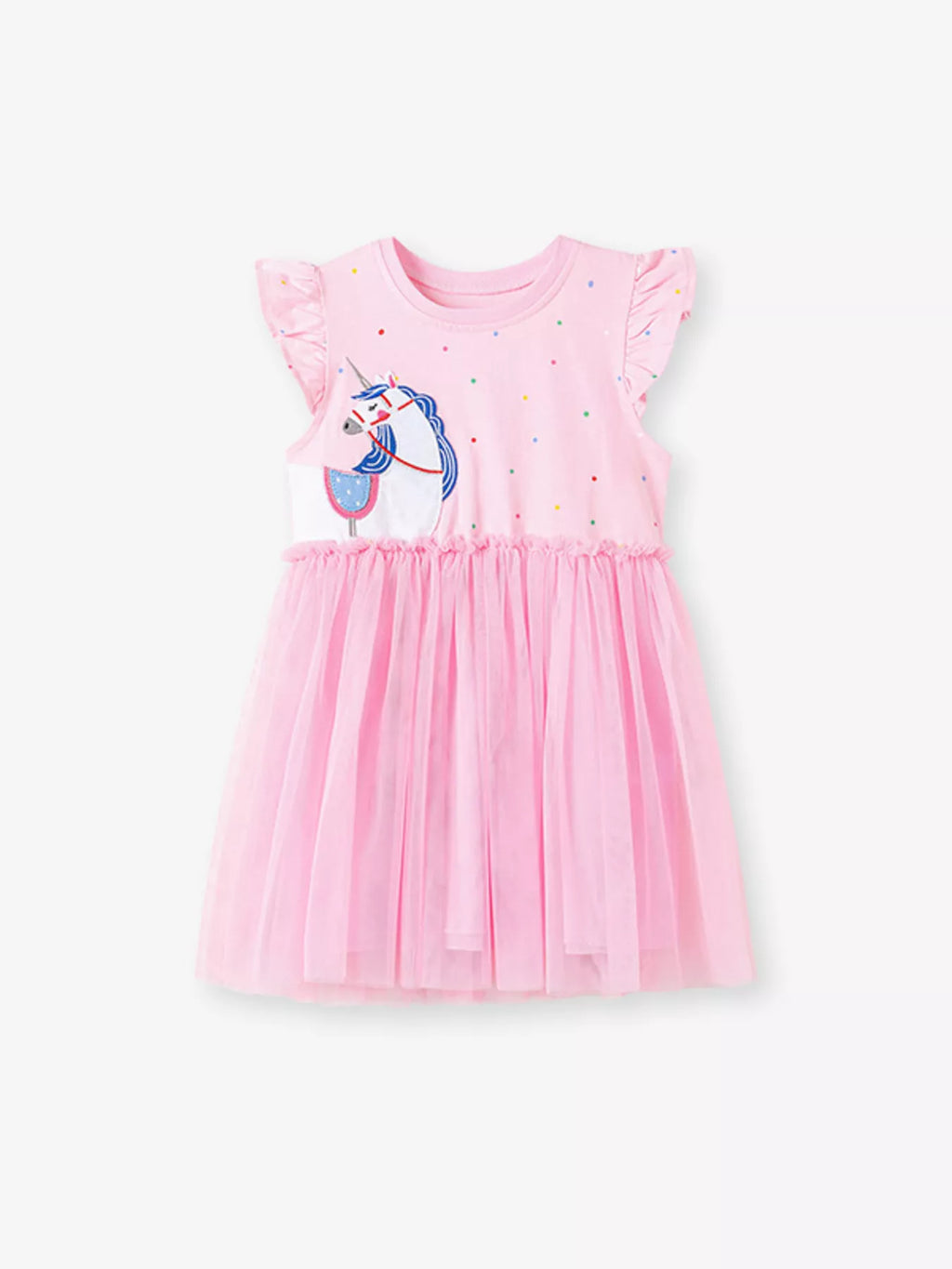 Children's Unicorn Ruffle Sleeve Tulle Dress