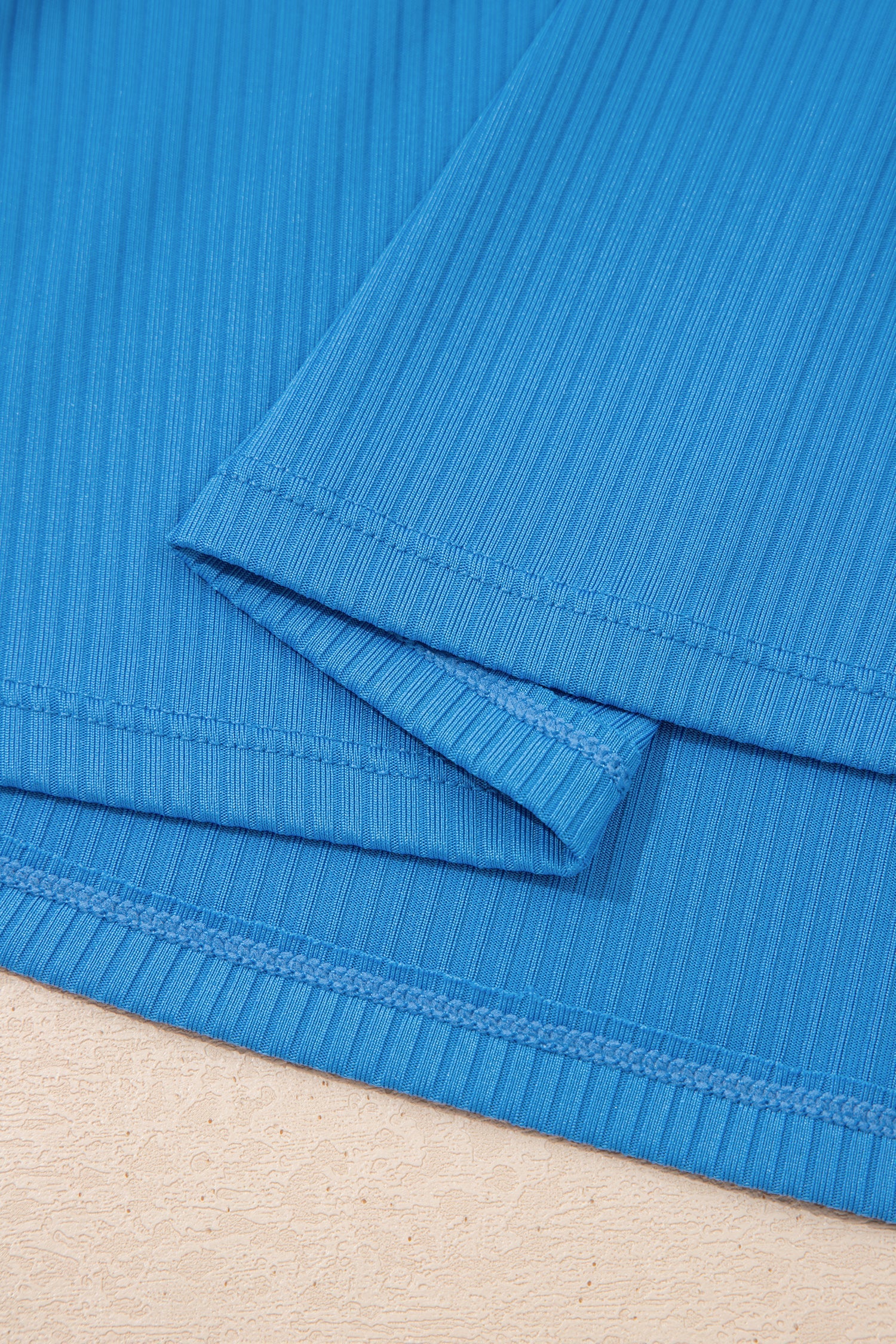 Dusk Blue Color Block Edge Ribbed Pocketed Lined Swim Dress