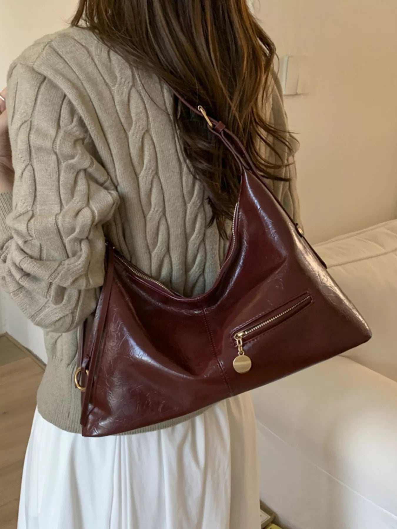Leather Hobo Shoulder Bag