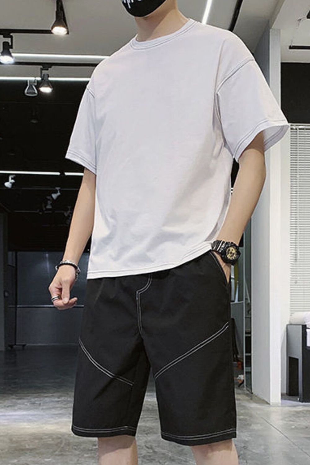 Men's Plus Size Casual Round Neck Top and Shorts Set