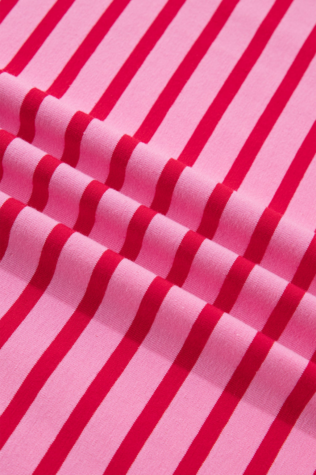 Pink Stripe Scalloped Trim Round Neck T Shirt