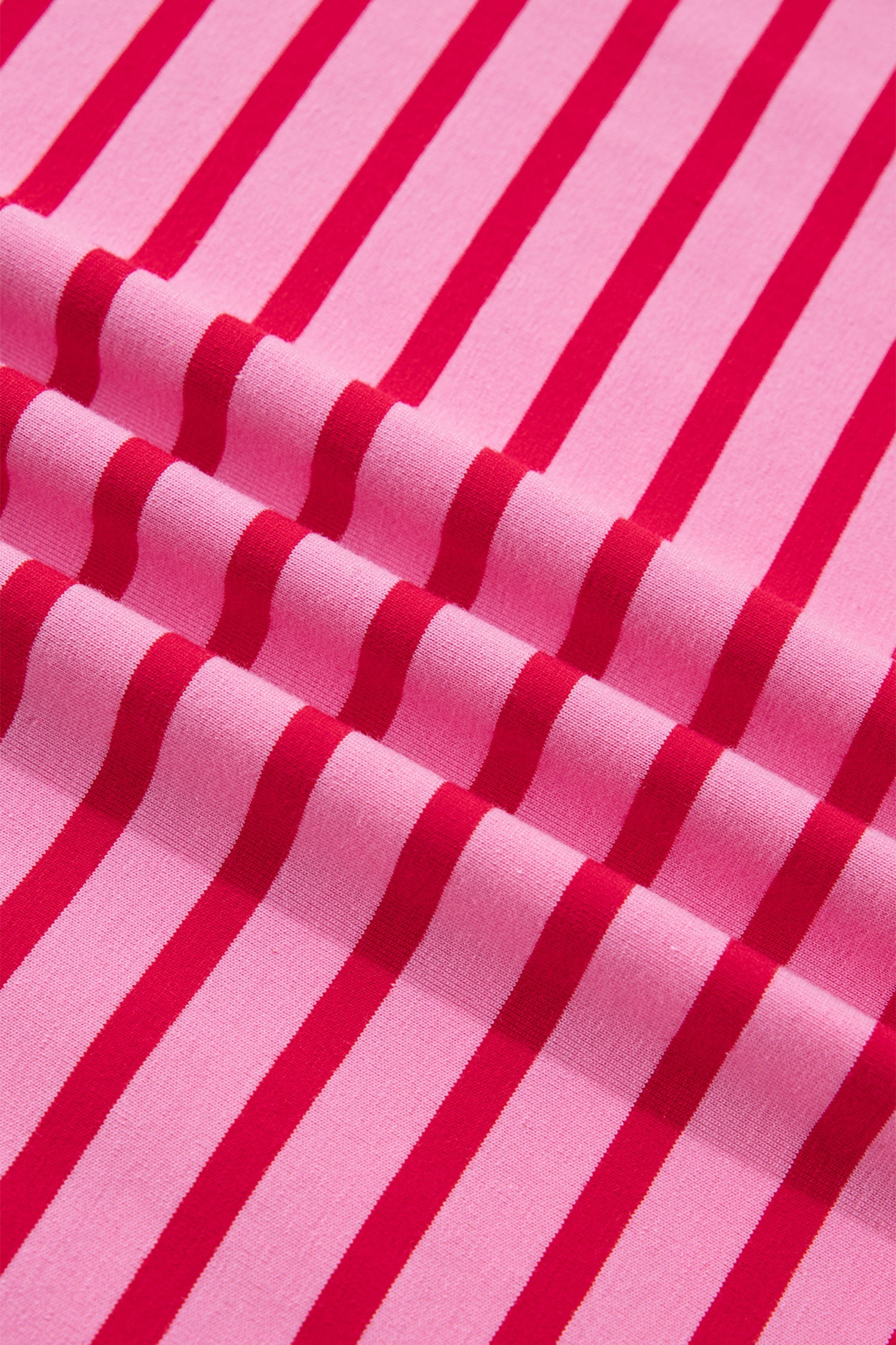 Pink Stripe Scalloped Trim Round Neck T Shirt