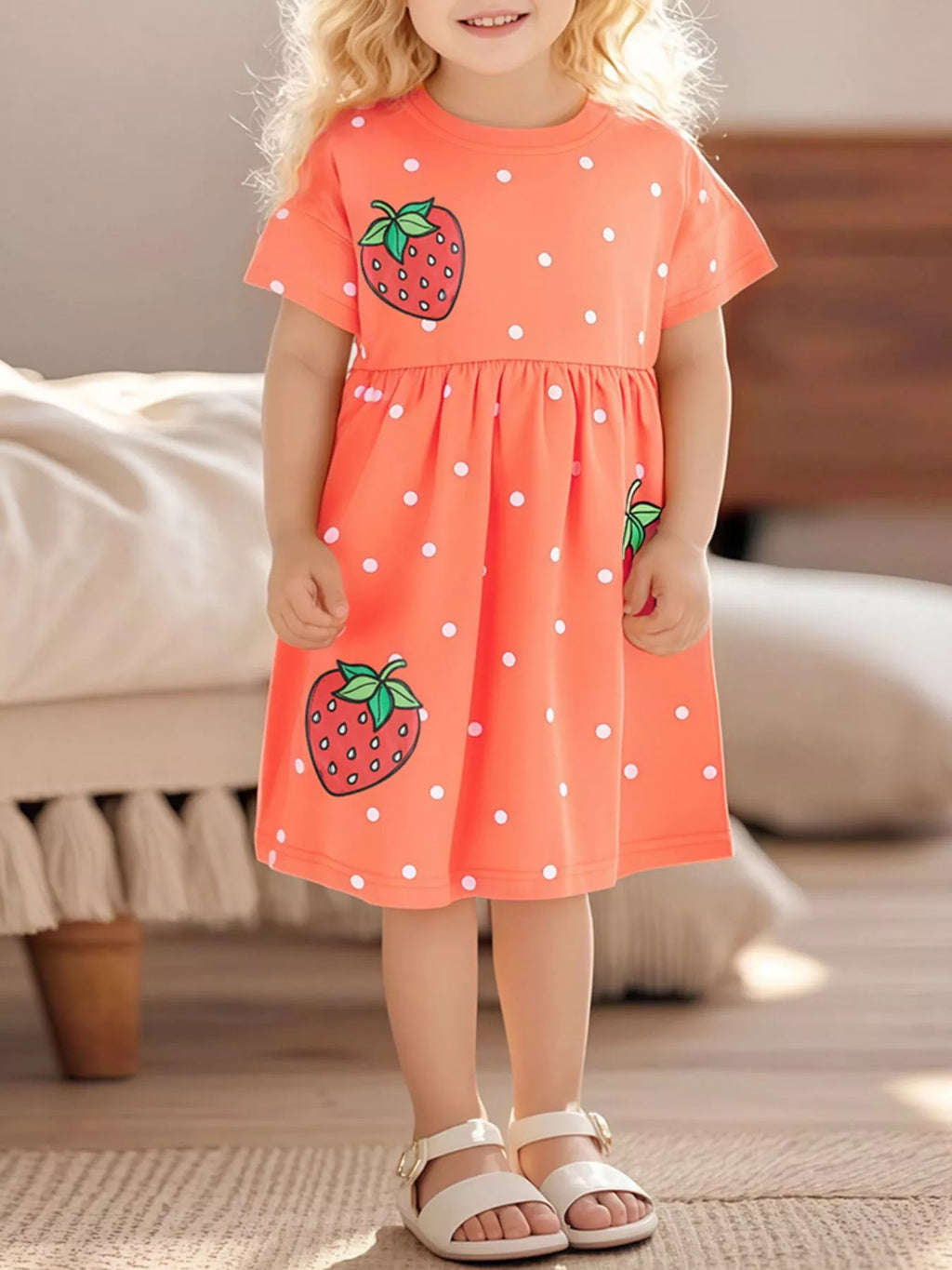 Children's Strawberry Print Casual Dress