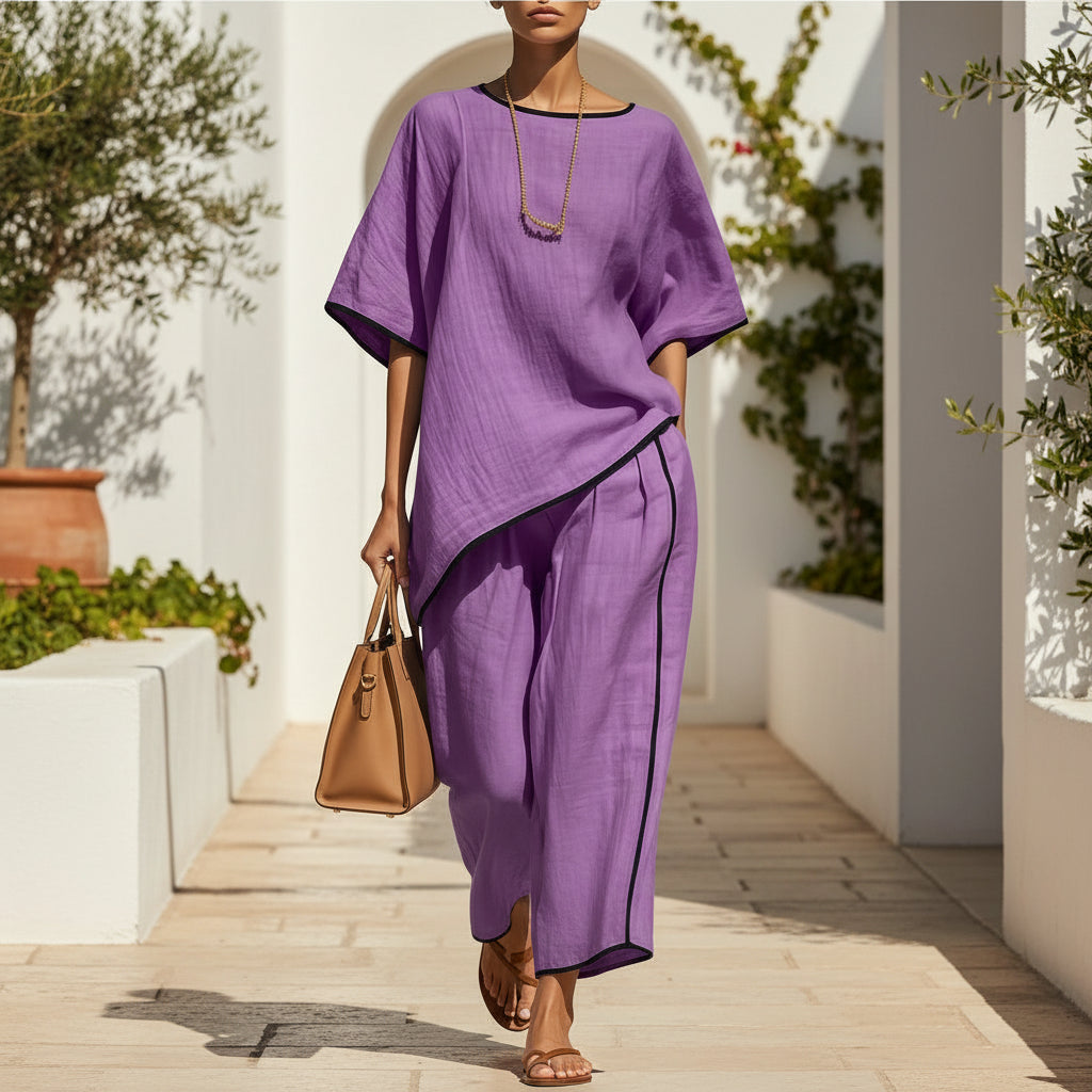 Women's Casual Resort Loose Short-Sleeve Top & Pants Set