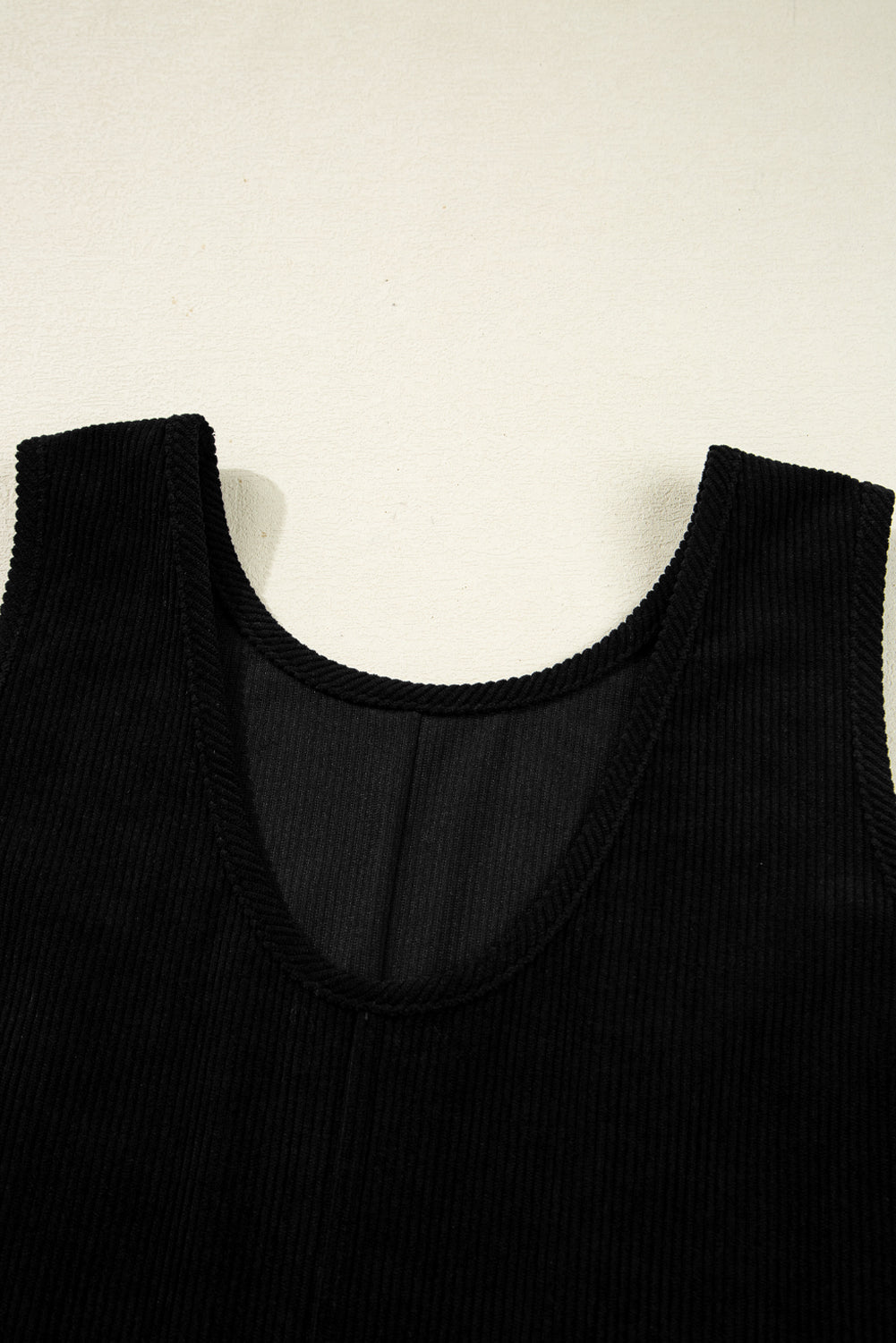Black Corduroy Sleeveless Mini Dress With Patched Pockets