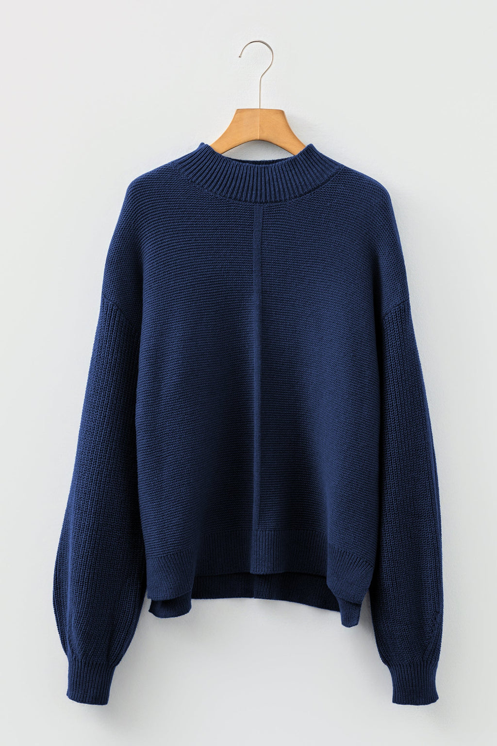 Dirty blue Solid Color Front Seam Drop Shoulder Loose Sweater