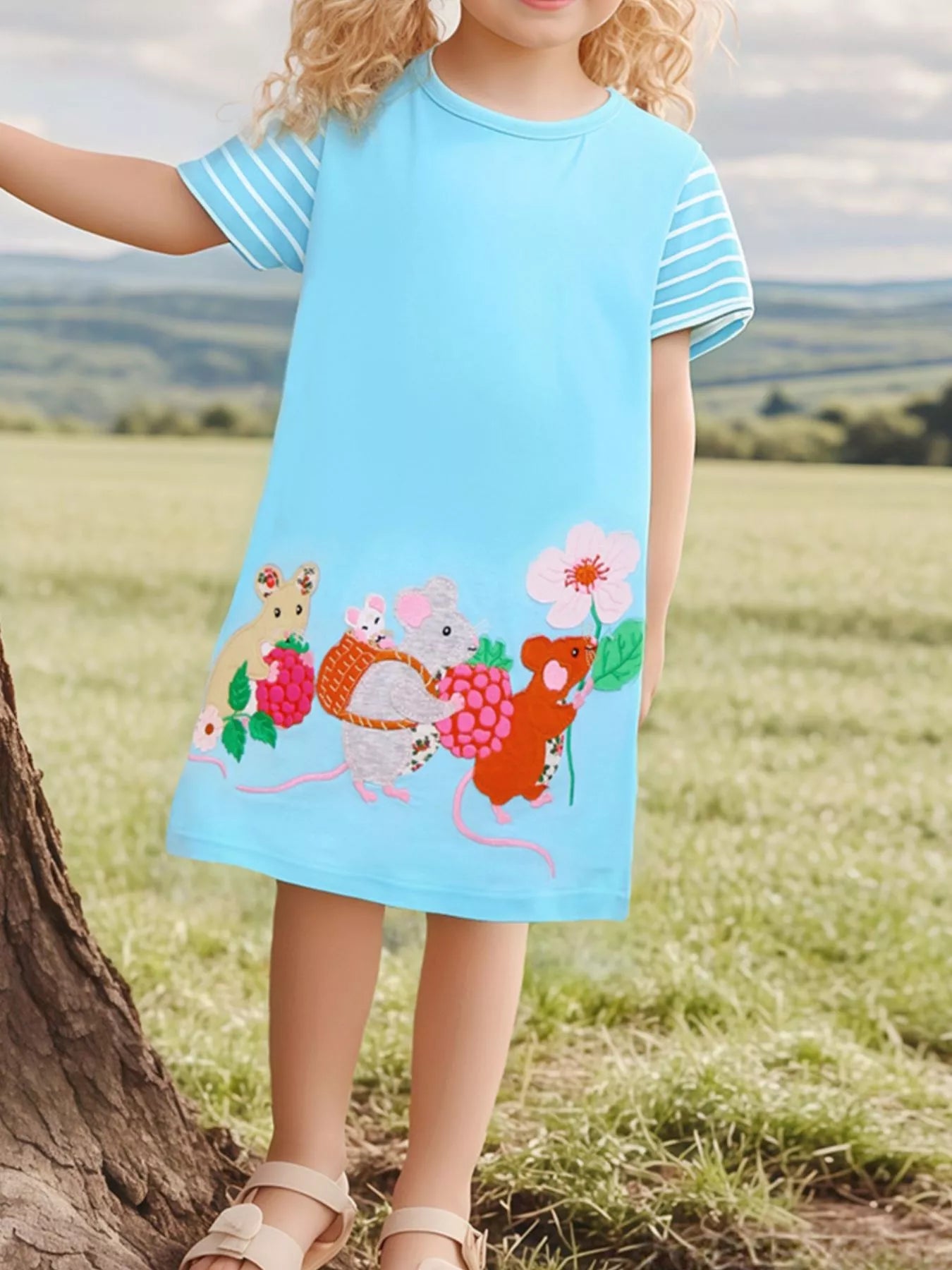 Children's Cartoon Mouse Embroidered Casual Dress