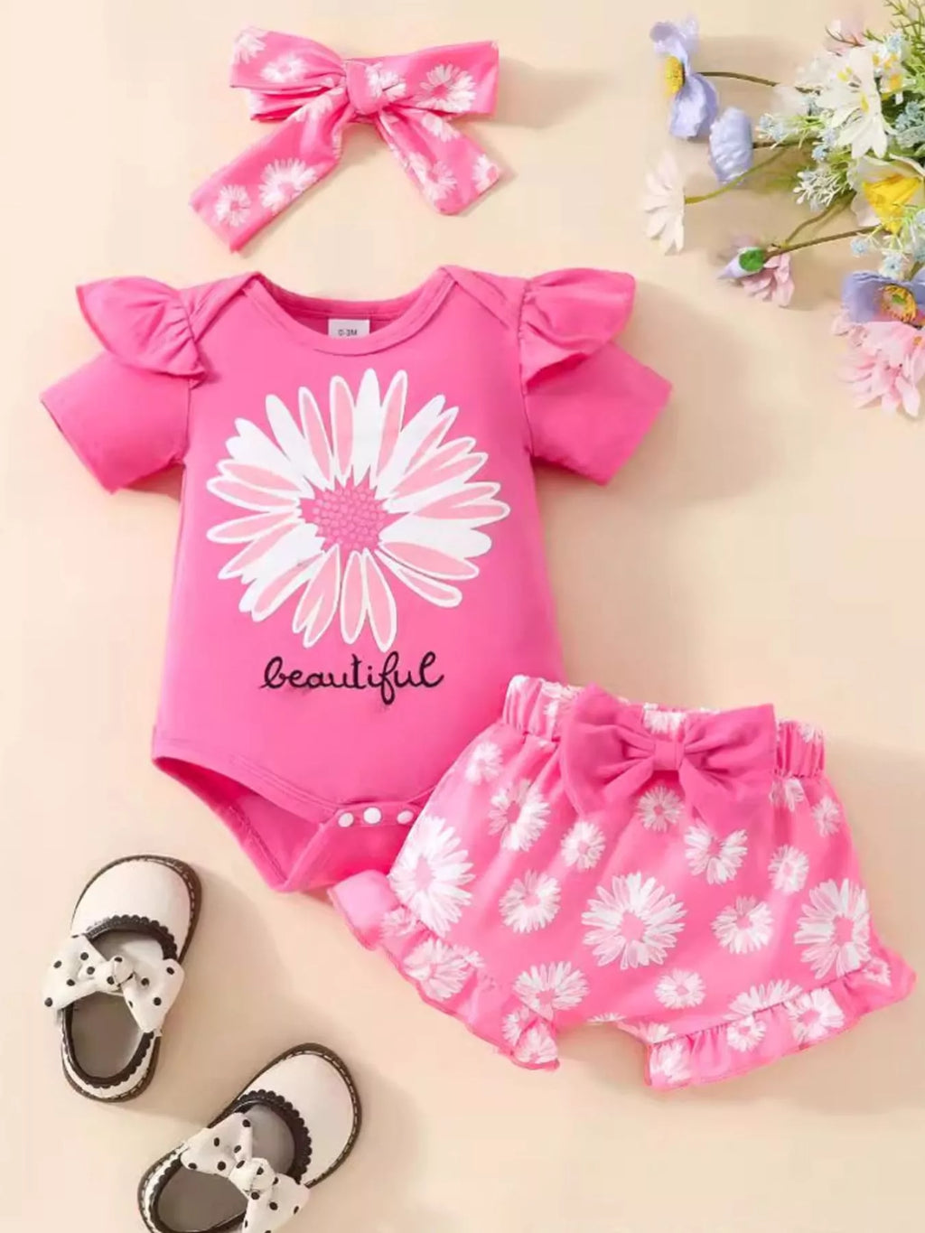 Children's Daisy Bodysuit and Shorts Set with Headband