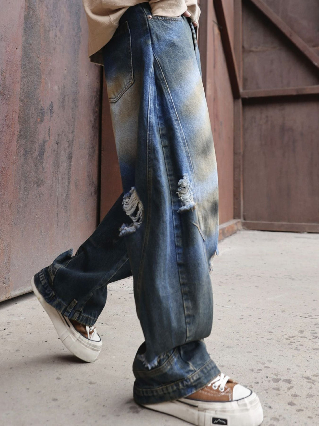 Men's Full Size Distressed Wide-Leg Jeans Plus Size