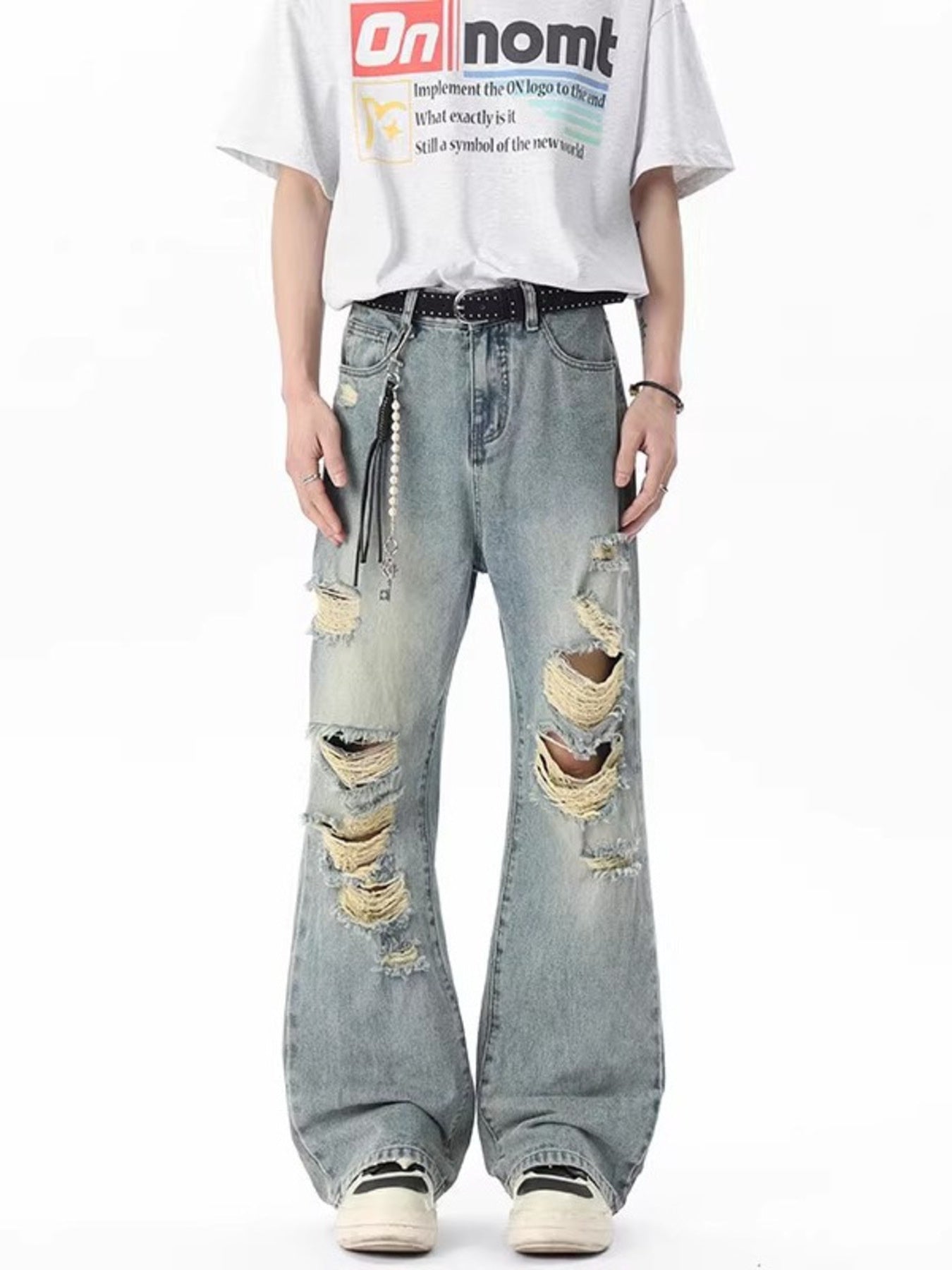 Men's Full Size Distressed Wide Leg Jeans Plus Size