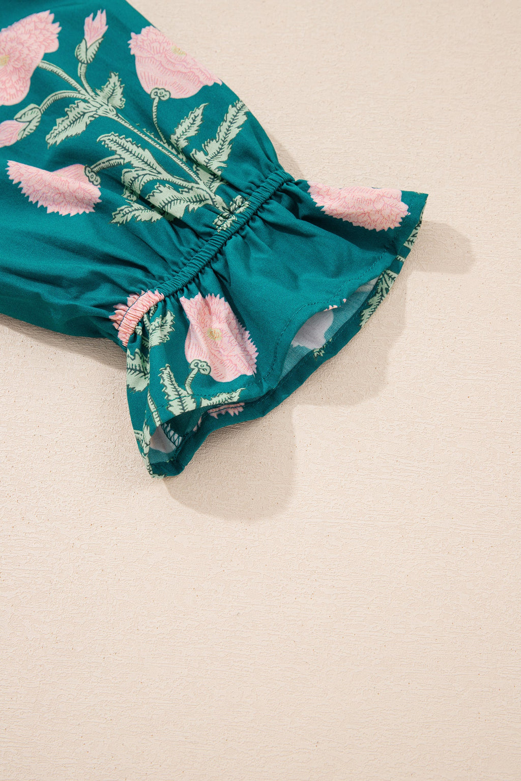 Green Casual Wild Flower Print V Neck 3/4 Sleeve Blouse