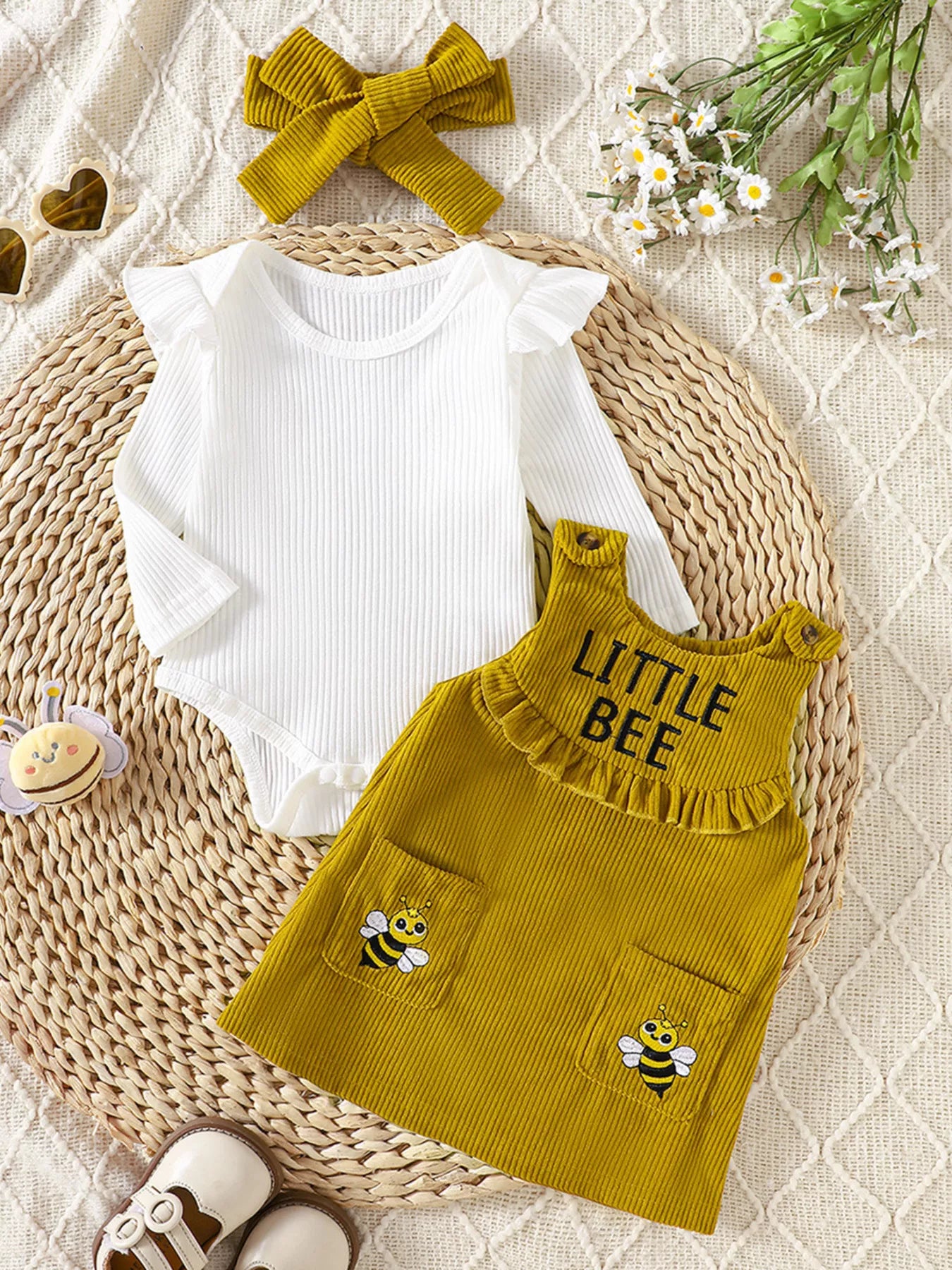 Children's Ribbed Bodysuit & Dress & Headband Set