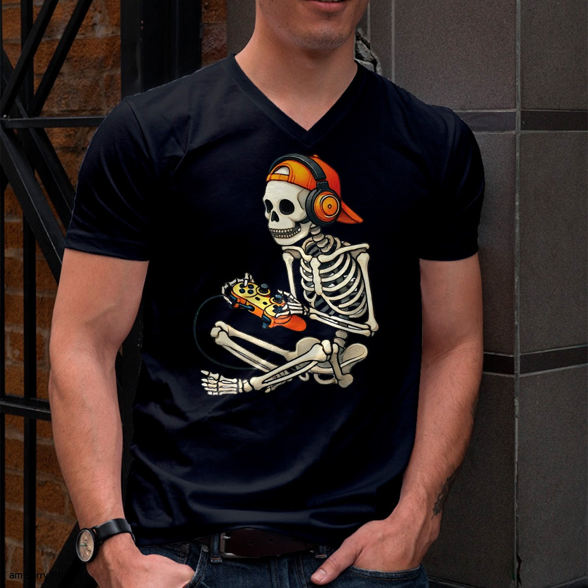 Halloween Skeleton Gamer Video Gaming Boys Men Kids Tees T-Shirt - Halloween Unisex T-Shirt/Hoodie - NGHL00