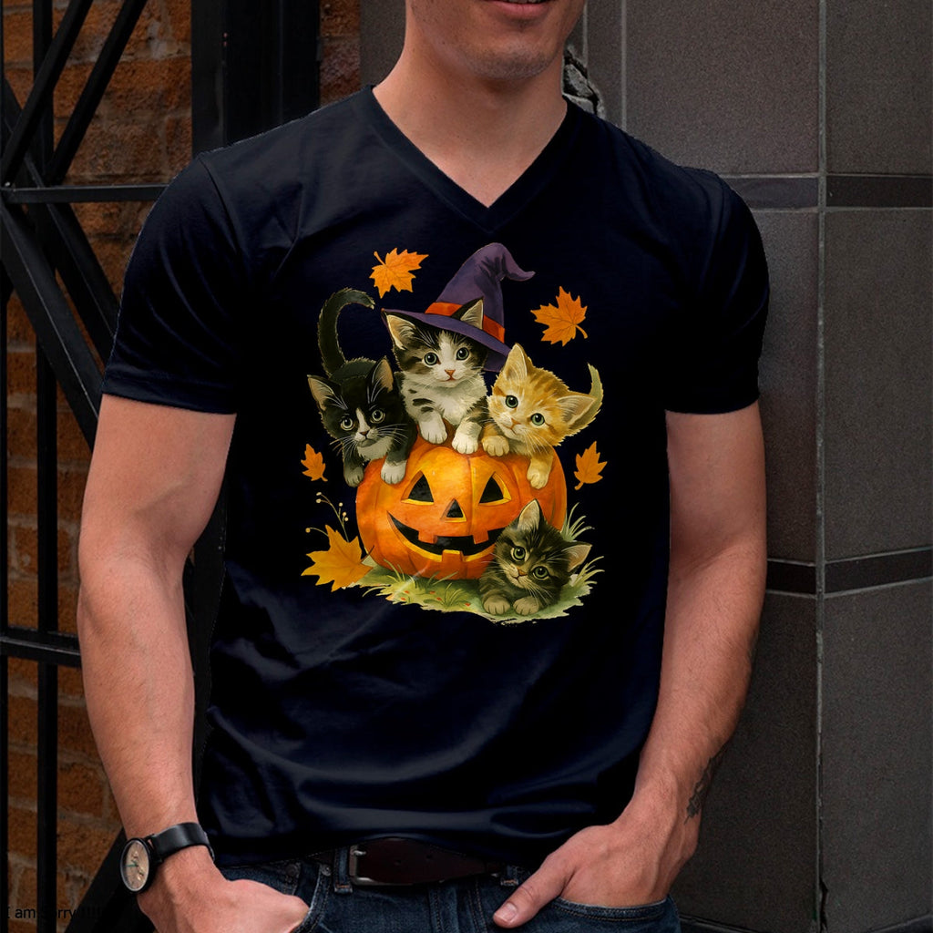 Cute Cat Pumpkin Halloween Spooky Season Vintage T-Shirt - Halloween Unisex T-Shirt/Hoodie - NGHL00