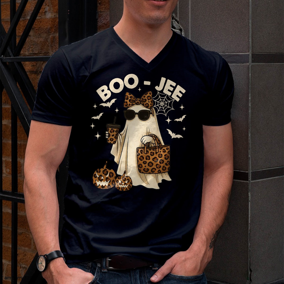 Coquette Leopard Ghost Coffee Boo JEE Halloween Boujee Ghost T-Shirt - Halloween Unisex T-Shirt/Hoodie - NGHL00