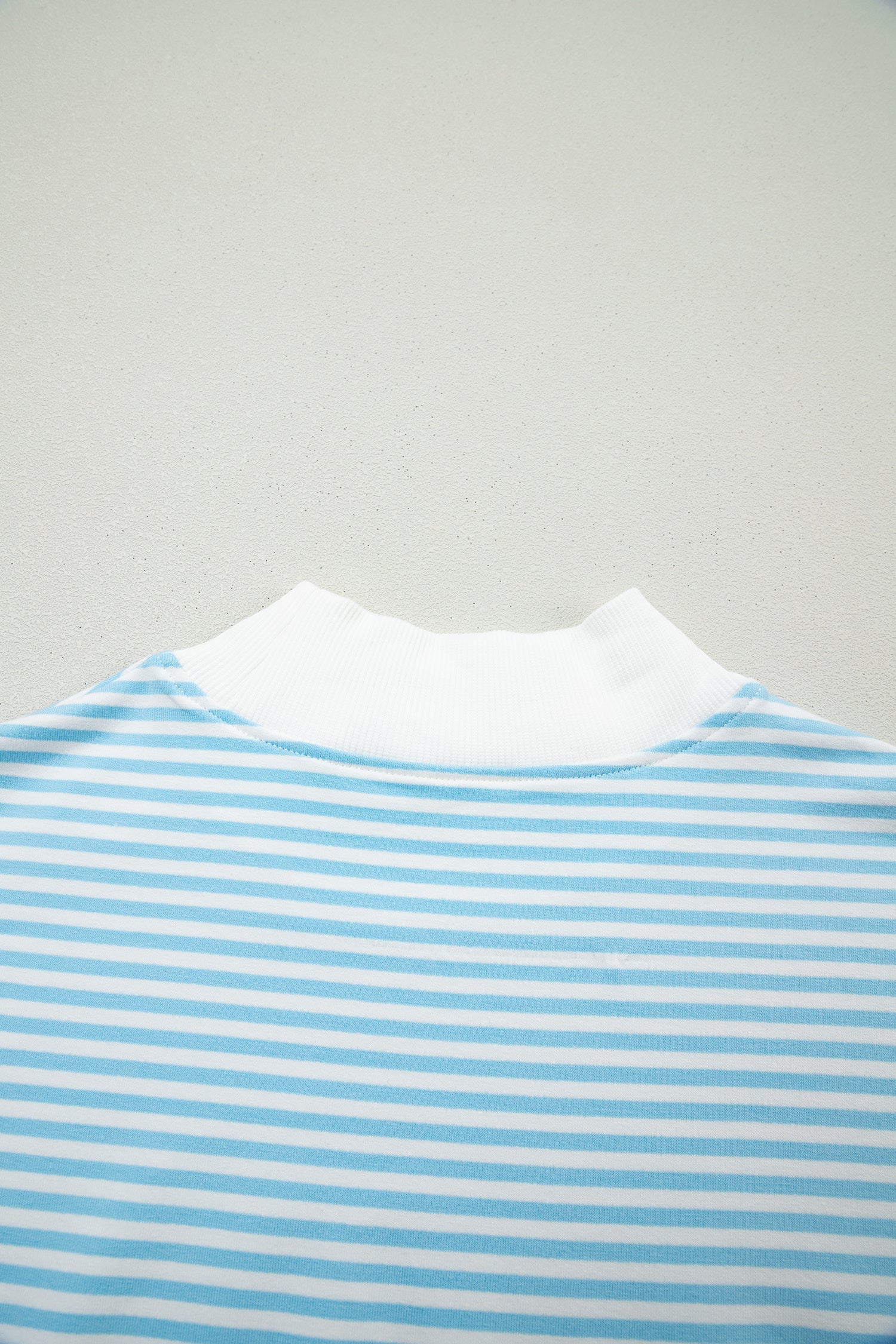 Sky Blue Stripe Oversize Mock Neck Sweatshirt and Shorts Set