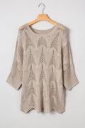 Parchment Hollow Out Knit 7/8 Sleeve Casual Sweater