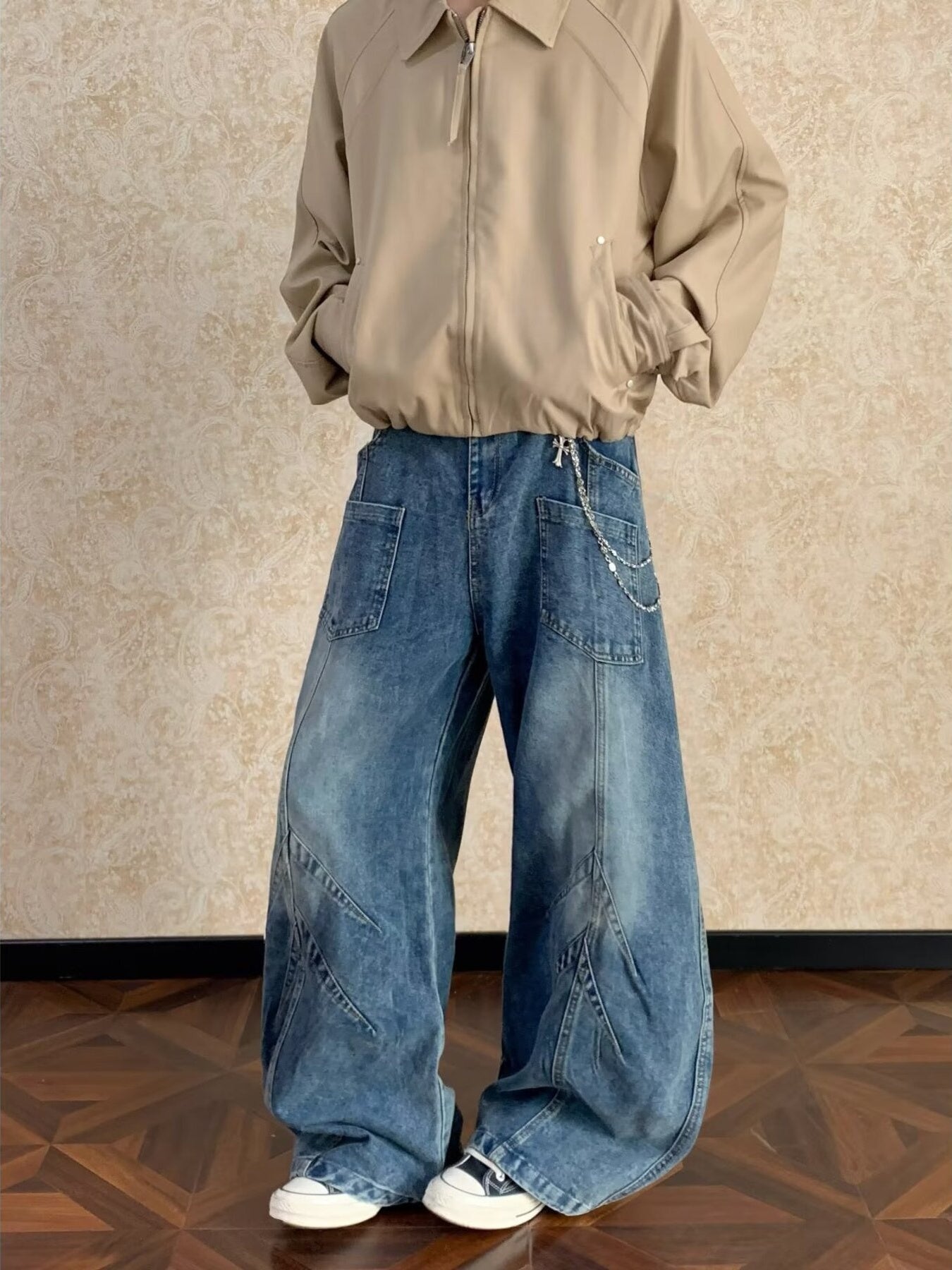 Men's Full Size Washed Wide Leg Jeans Plus Size
