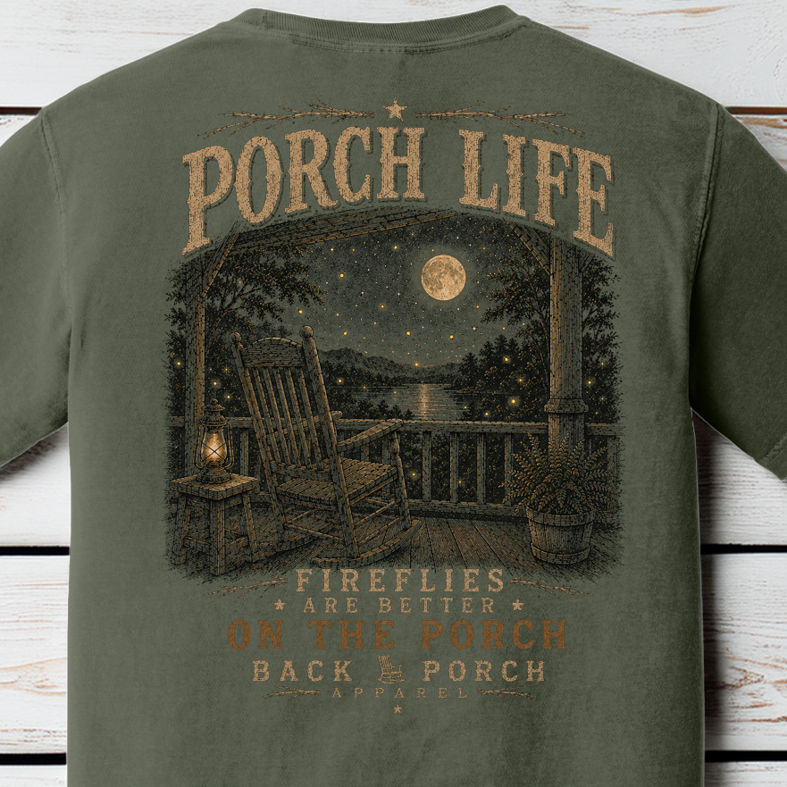 Porch Life Fireflies Are Better on the Porch Comfort Colors T-Shirt | Moss Graphic Tee