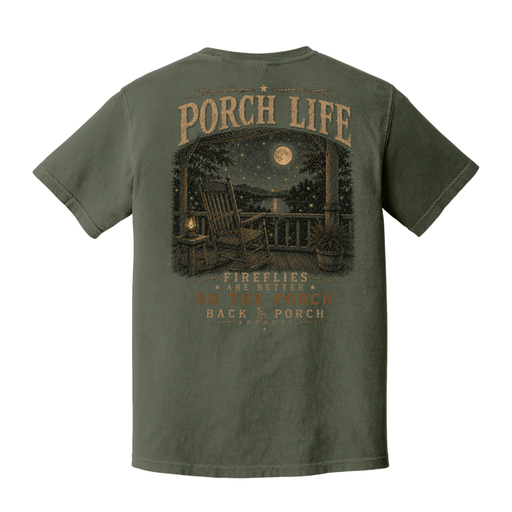 Porch Life Fireflies Are Better on the Porch Comfort Colors T-Shirt | Moss Graphic Tee